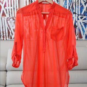 Orange Split Neck  3/4 Sleeve Top